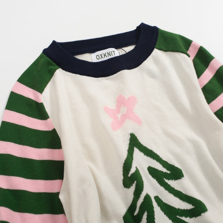 Women's green vintage striped Christmas jumper