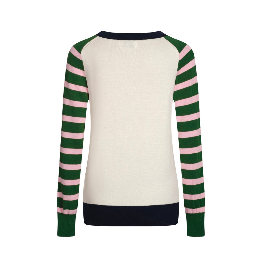 Women's green vintage striped Christmas jumper