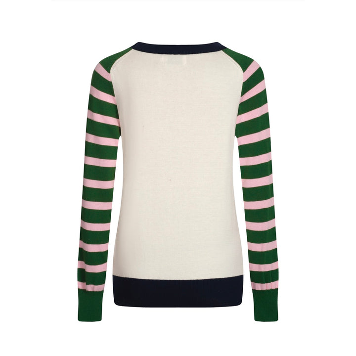 Women's green vintage striped Christmas jumper