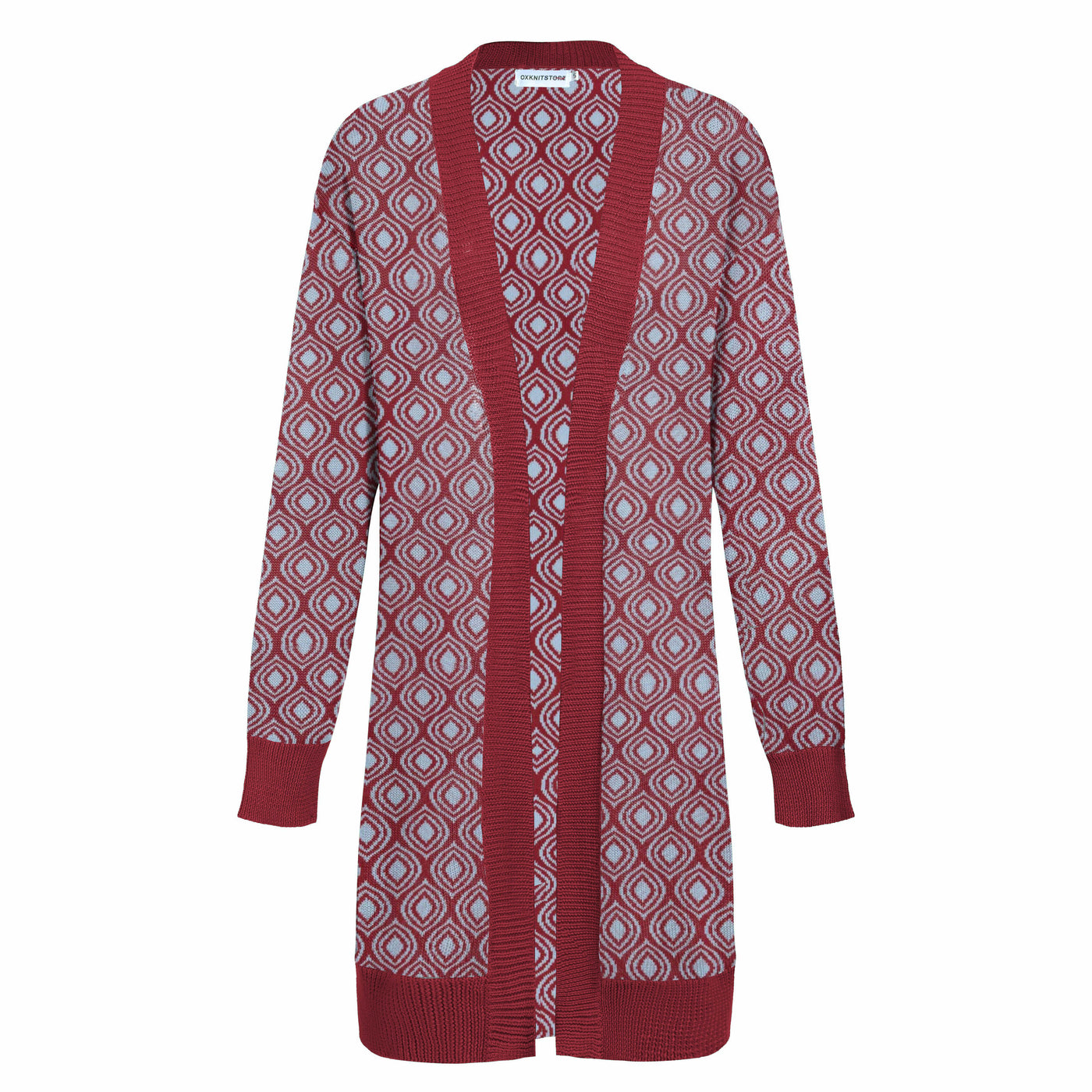 Women's red jacquard vintage cardigan long knit