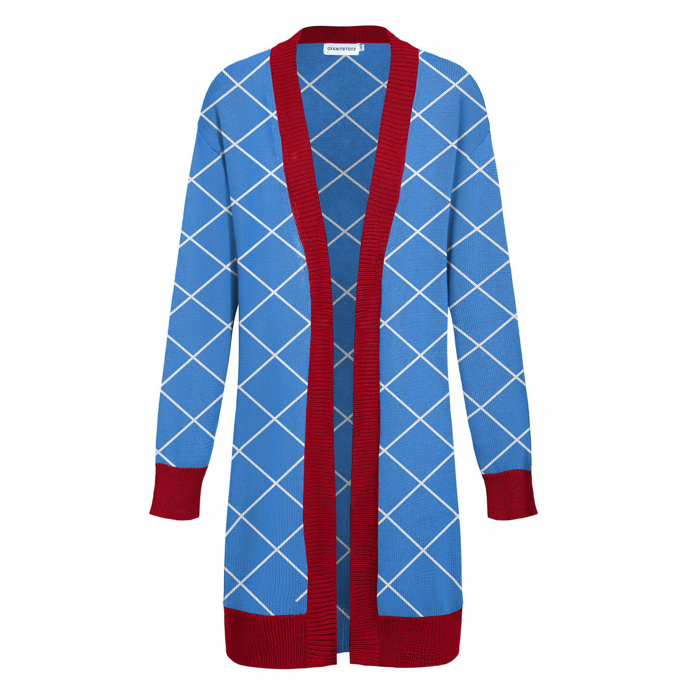 Women's blue geometric vintage cardigan long knit