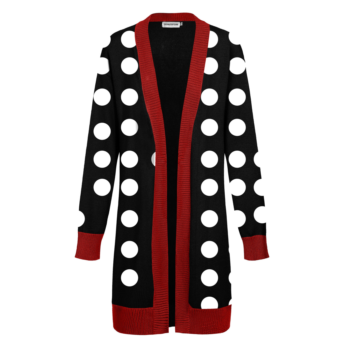 Women's black polka dot vintage cardigan long knit