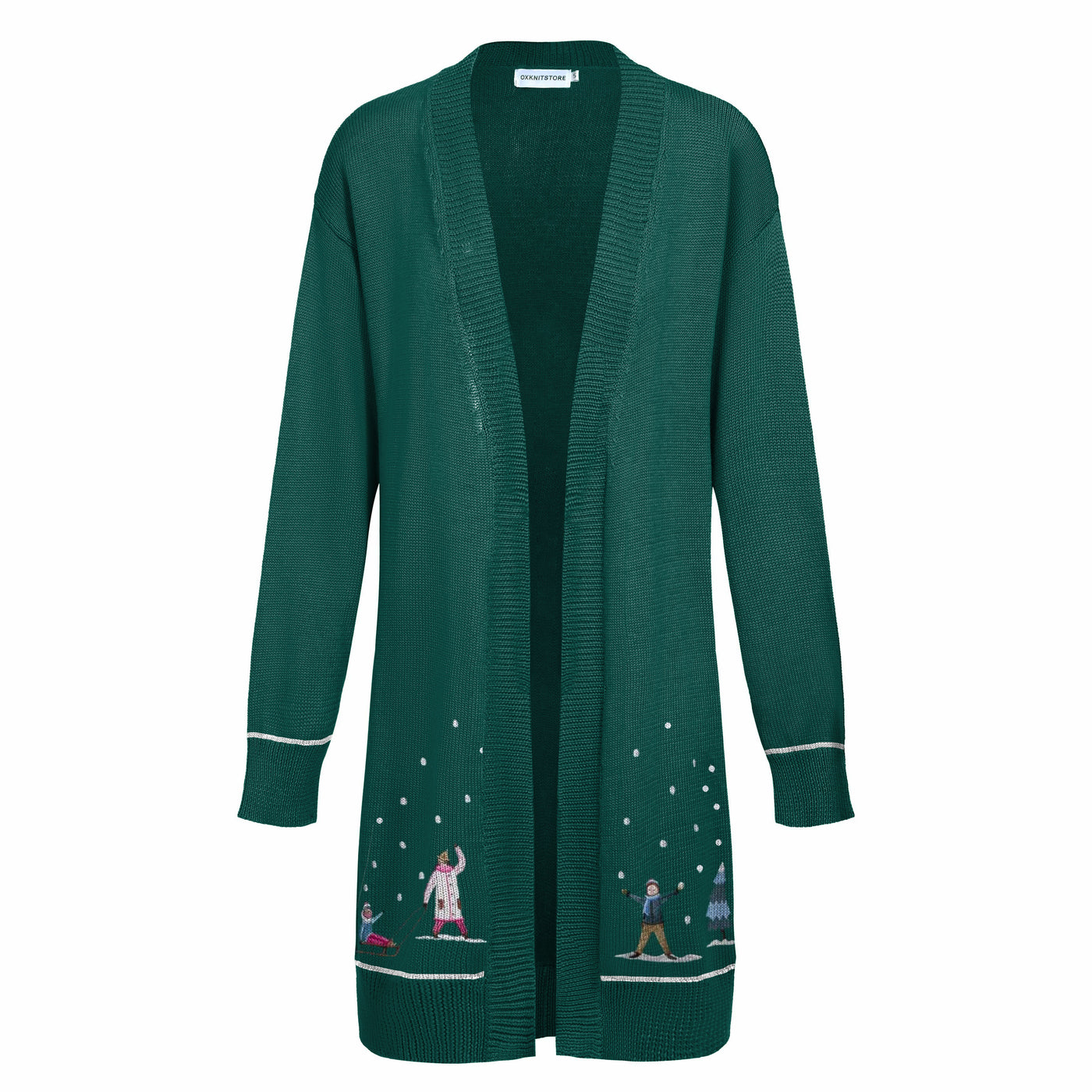 Women's long dark green Christmas cardigan knit coat