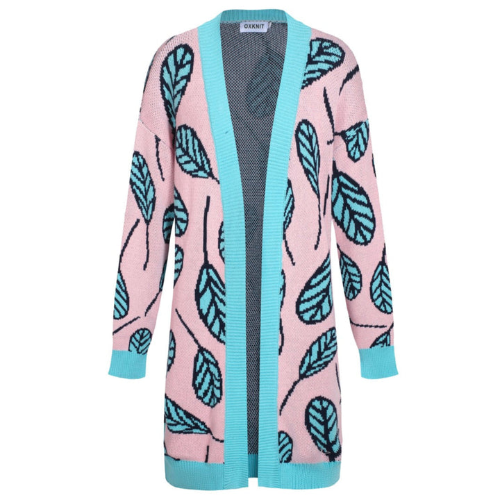 Women's pink vintage long cardigan sweater coat