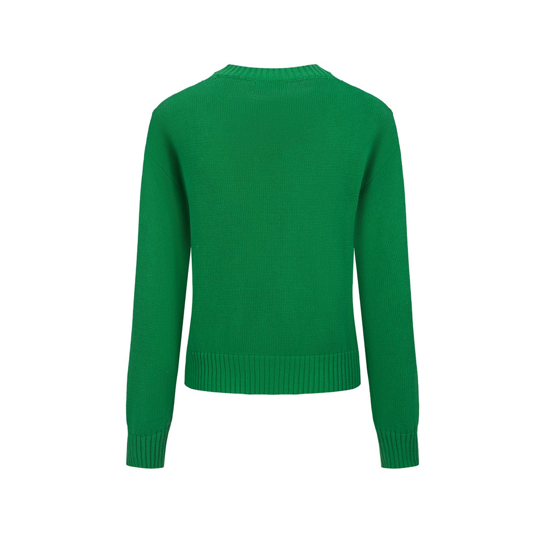 Women's green French bulldog sweater-Cropped Length