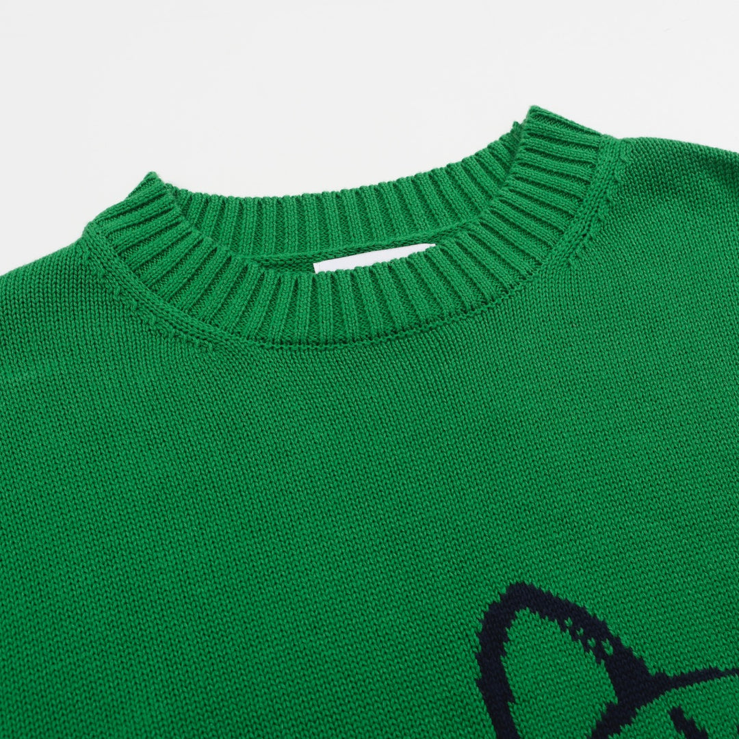 Women's green French bulldog sweater-Cropped Length