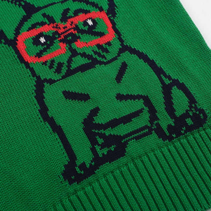 Women's green French bulldog sweater-Cropped Length