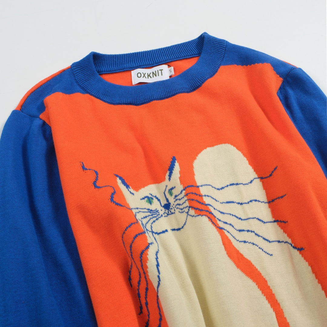 Women's orange vintage cat knitwear-Designed by Agathe Singer