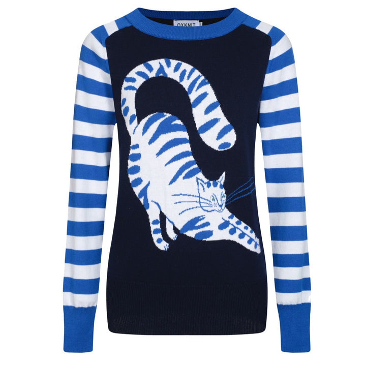 Women's blue Kitty retro striped knitwear