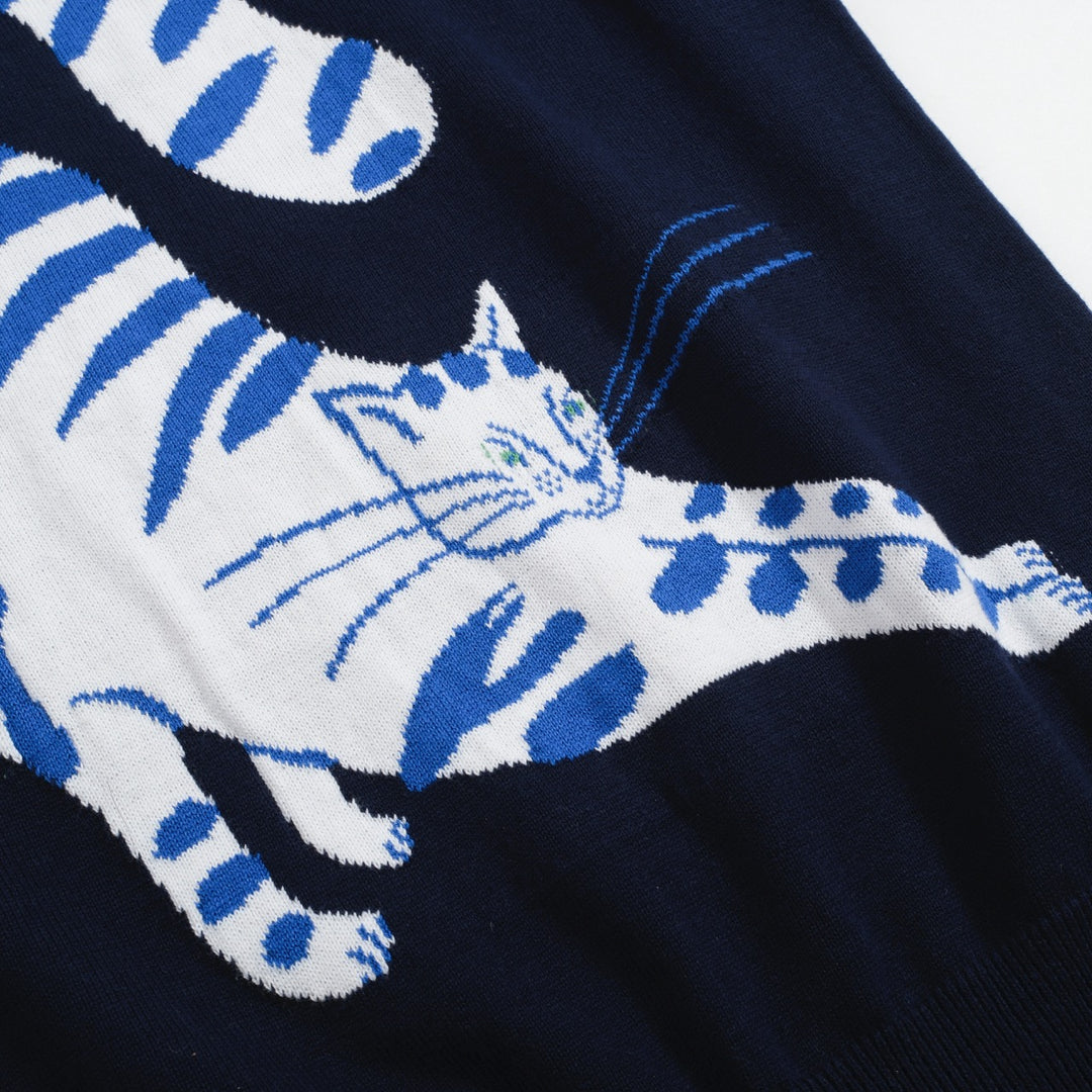 Women's blue Kitty retro striped knitwear