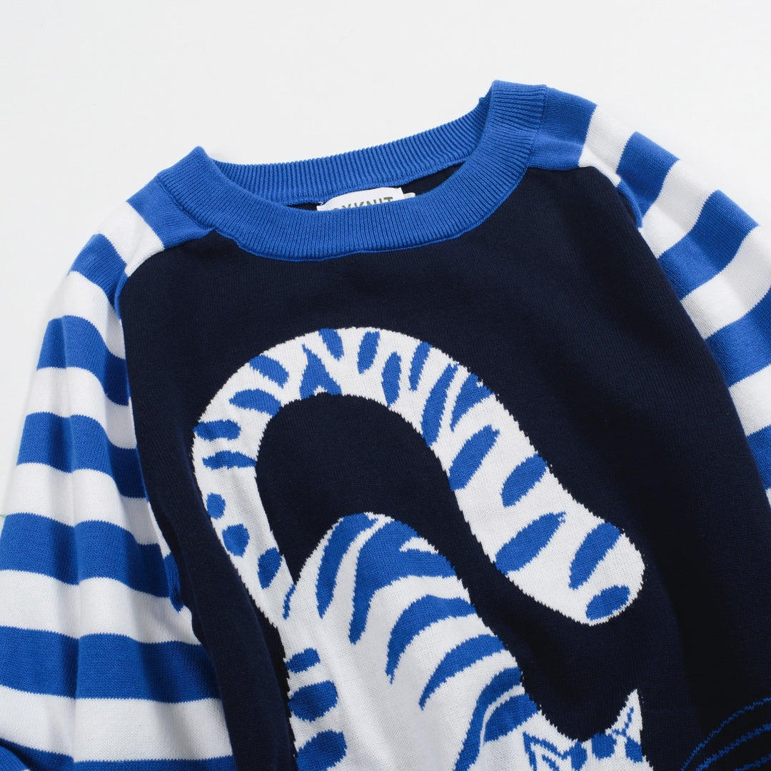 Women's blue Kitty retro striped knitwear