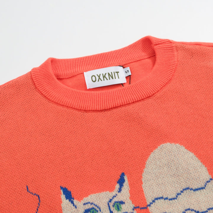 Women's orange cat vintage knitwear