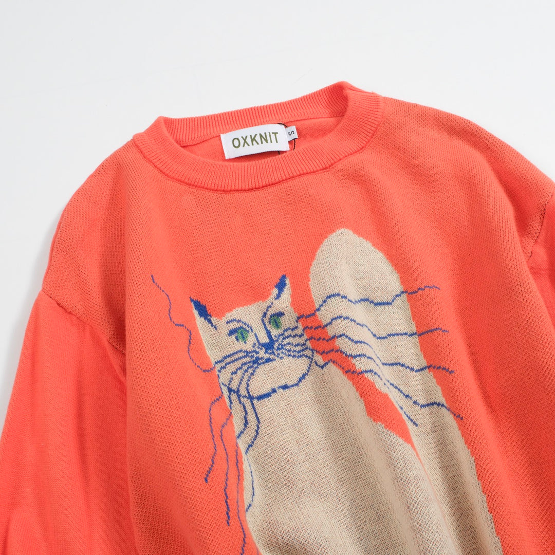 Women's orange cat vintage knitwear