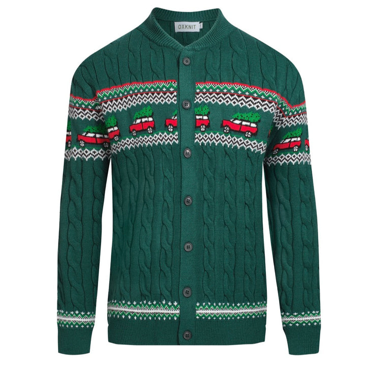 Men's green Christmas jacquard sweater coat