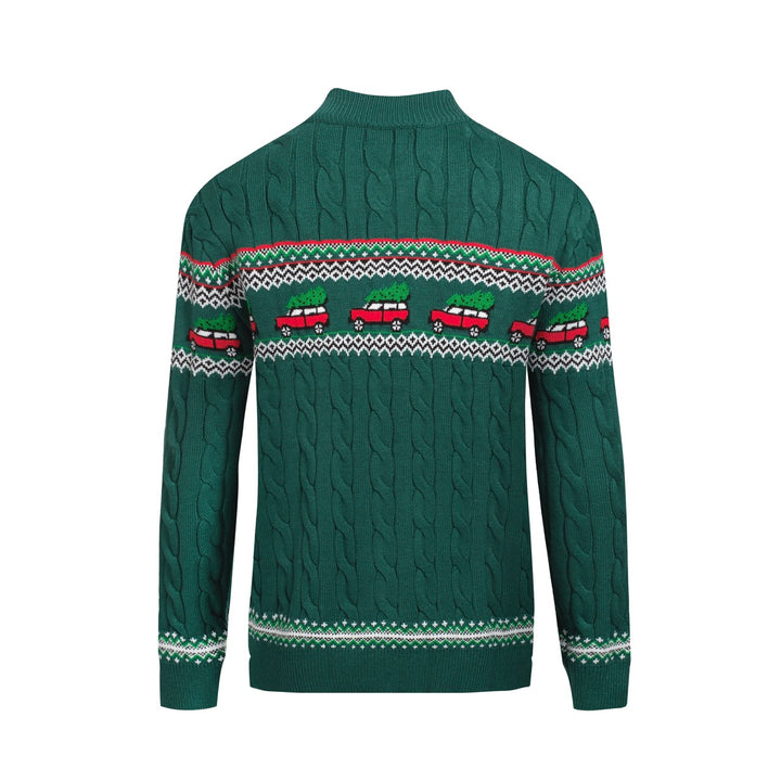 Men's green Christmas jacquard sweater coat