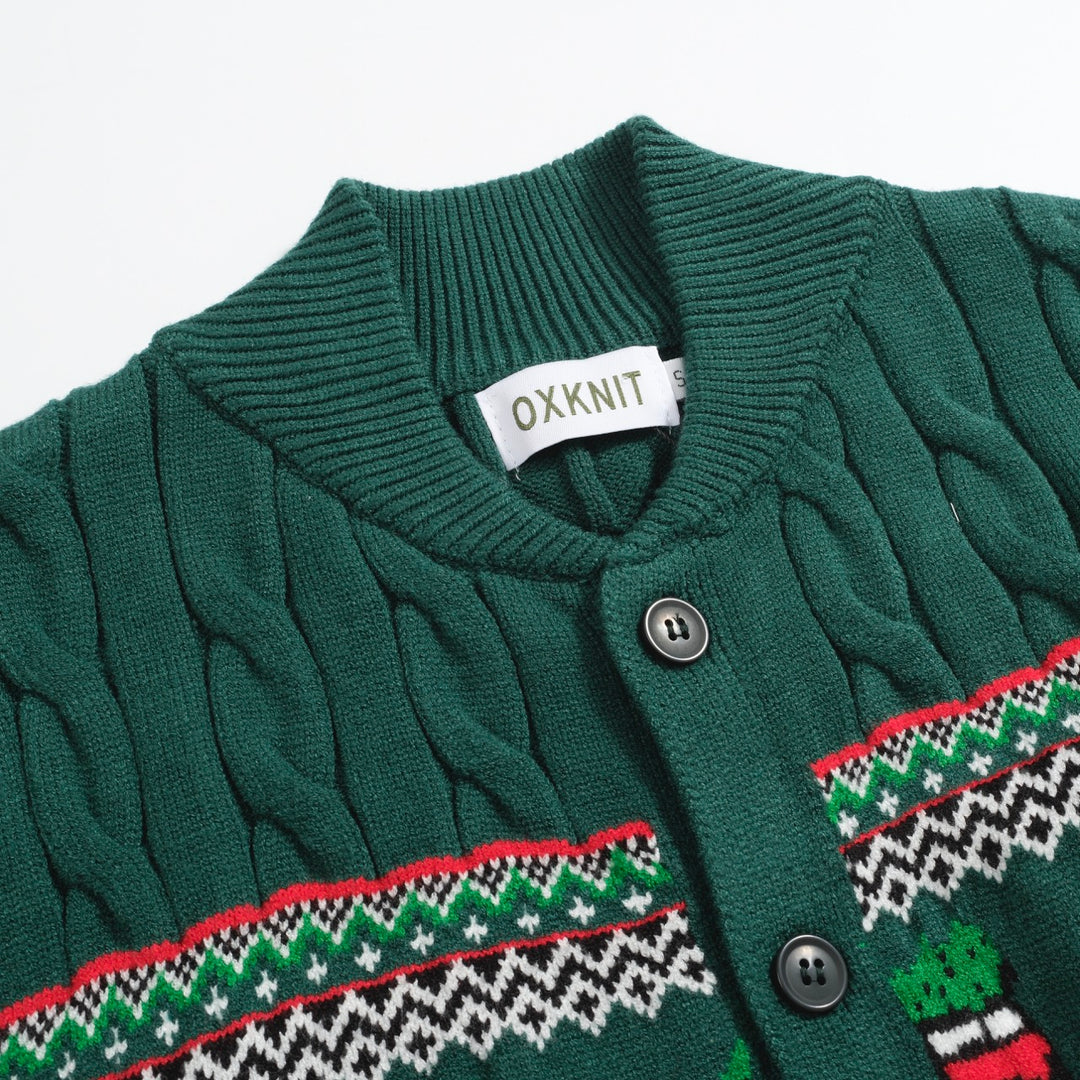 Men's green Christmas jacquard sweater coat