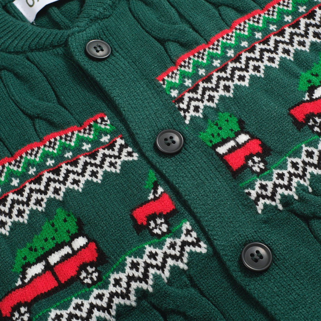 Men's green Christmas jacquard sweater coat