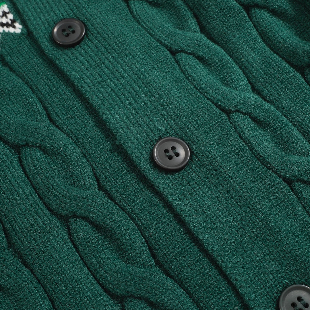 Men's green Christmas jacquard sweater coat