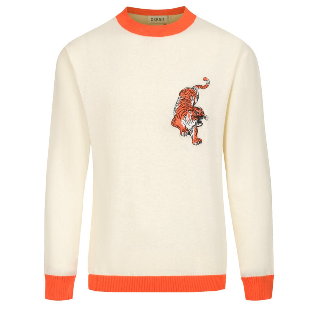 Men's embroidered apricot tiger sweater