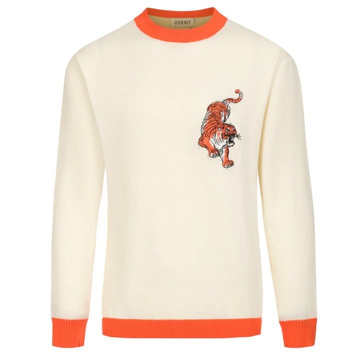 Men's embroidered apricot tiger sweater