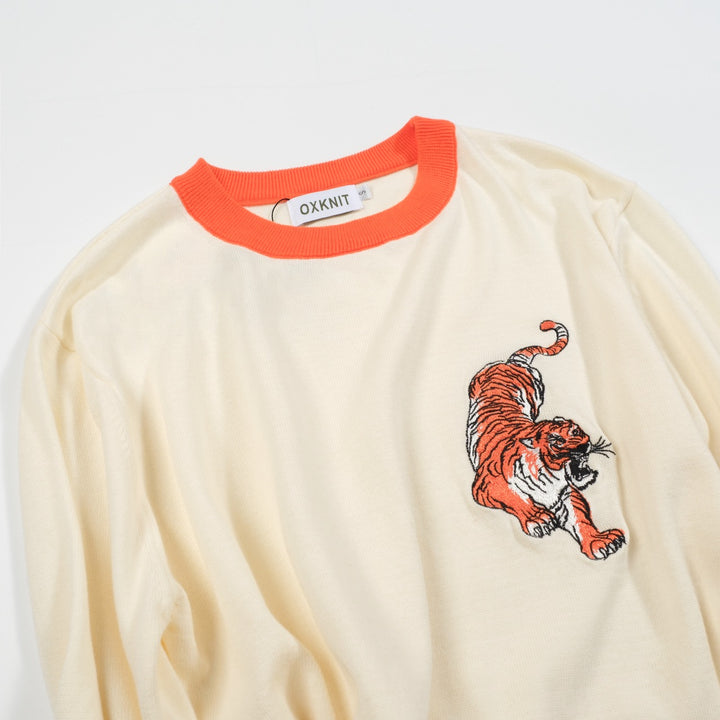 Men's embroidered apricot tiger sweater