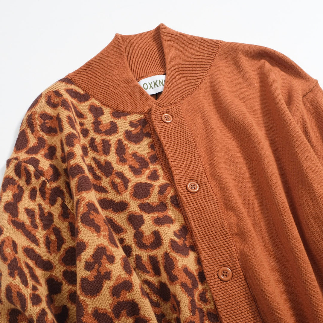 Men's brown leopard print matching sweater coat