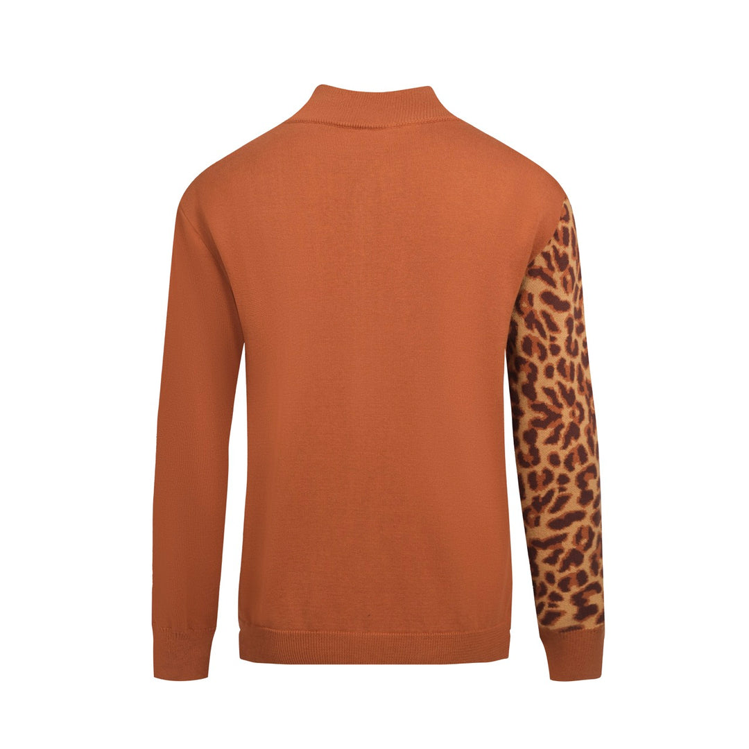 Men's brown leopard print matching sweater coat