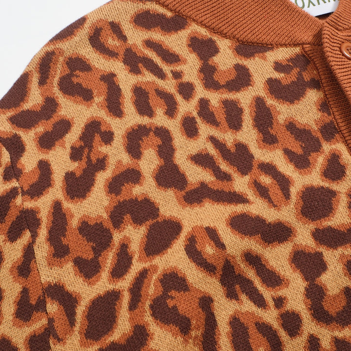 Men's brown leopard print matching sweater coat