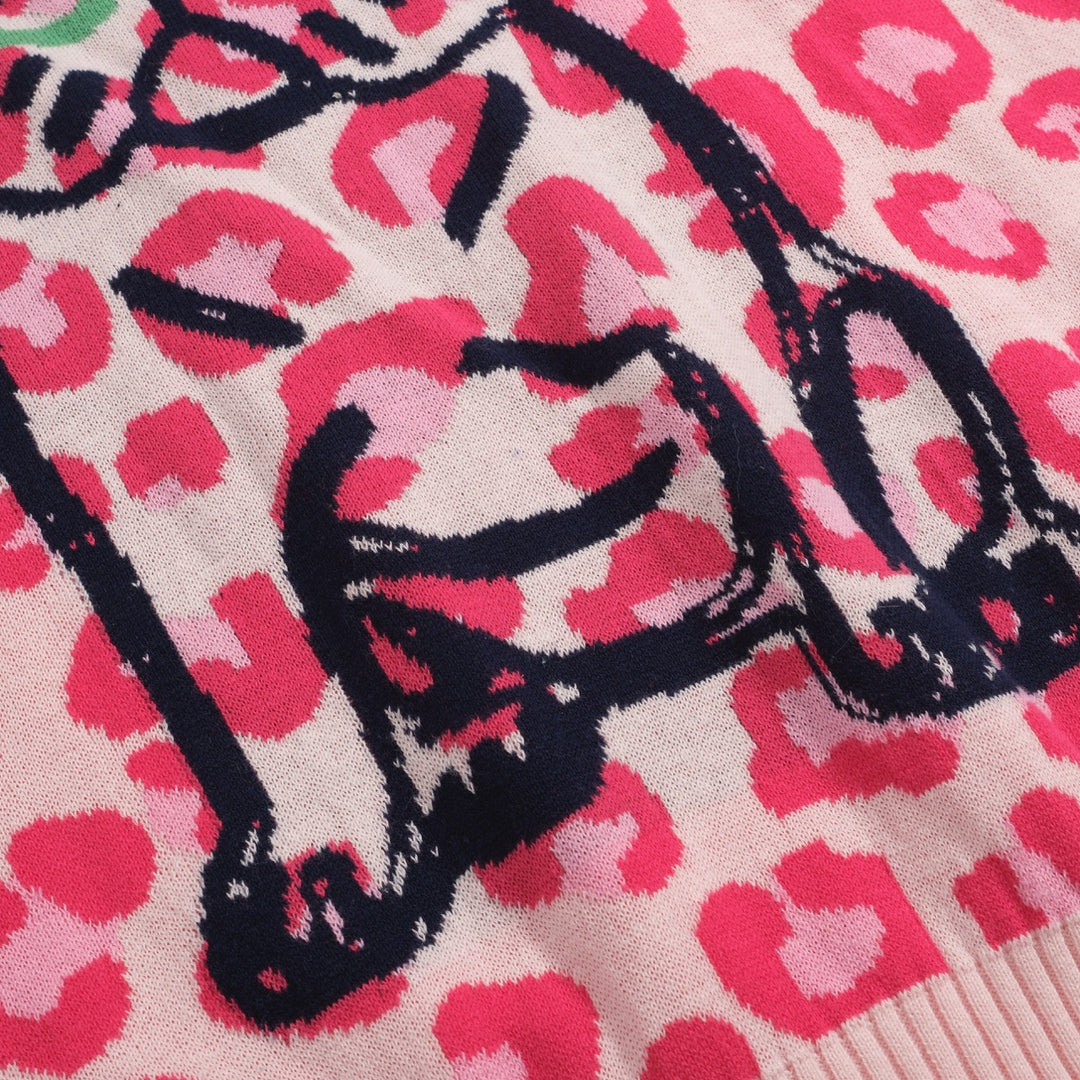 Women's pink leopard print French bulldog sweater