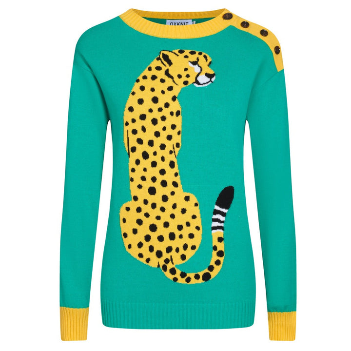 Suéter de jacquard de leopardo verde femenino