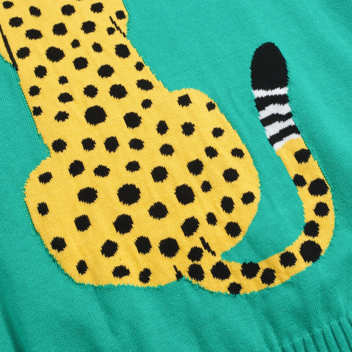 Women's green leopard jacquard sweater