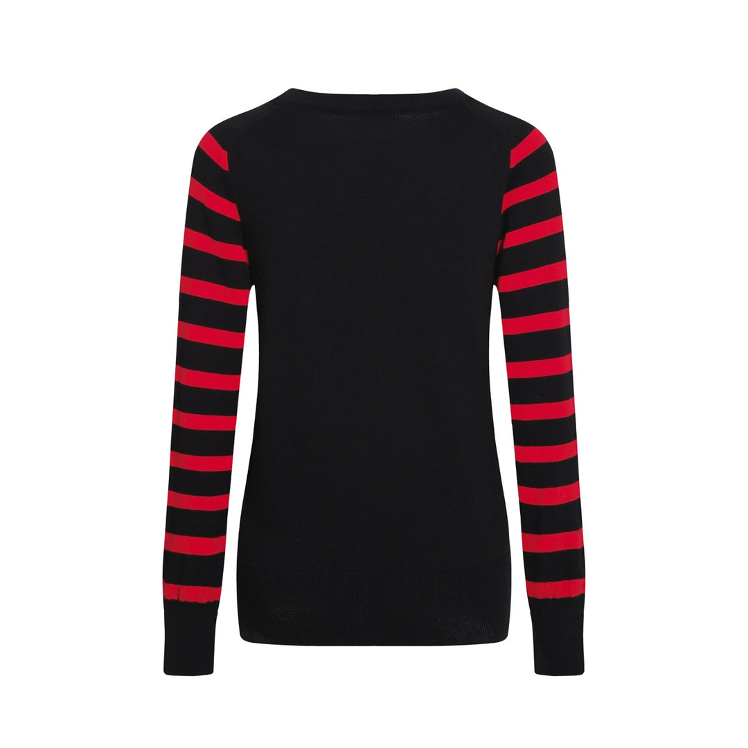 Women's black Christmas tree striped sweater