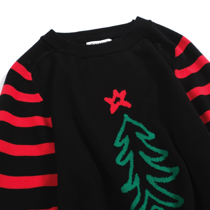 Women's black Christmas tree striped sweater