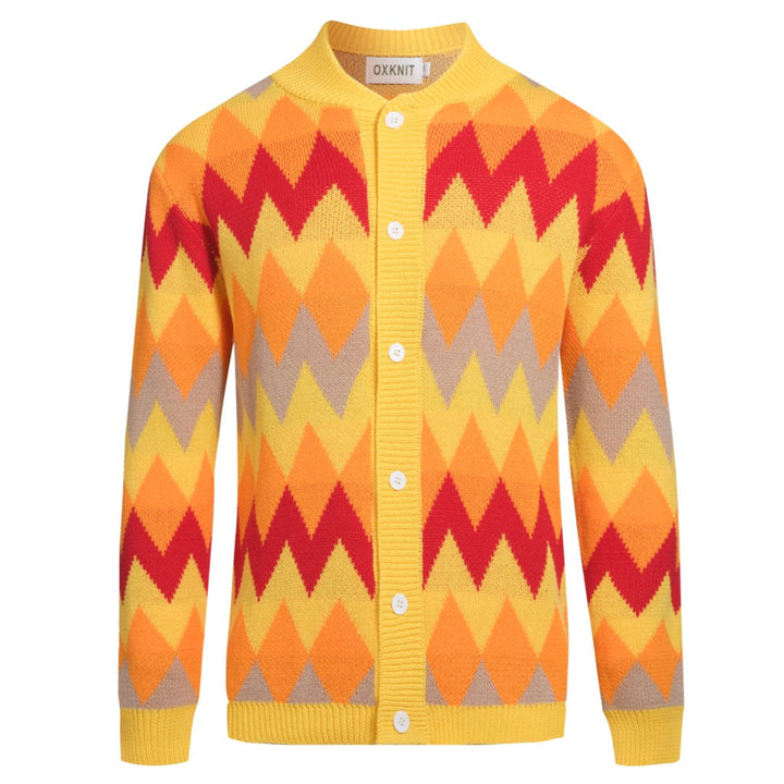 Amarillo de los hombres Diamond Diamond Check Jacquard Sweater Coat