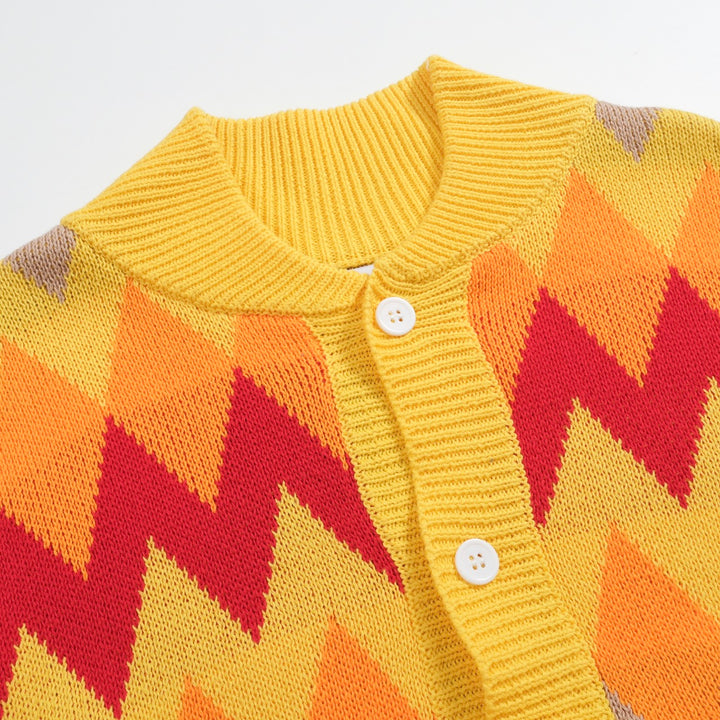 Amarillo de los hombres Diamond Diamond Check Jacquard Sweater Coat