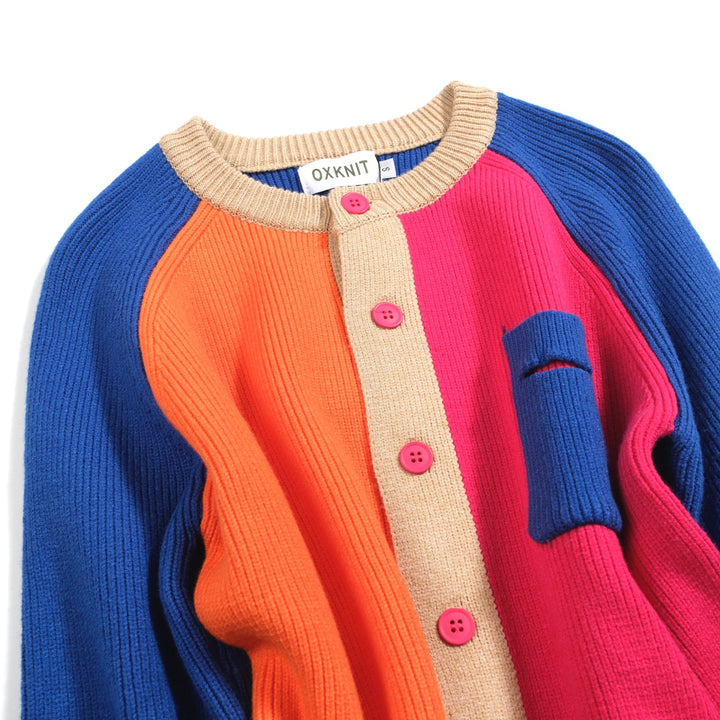 Men's multi-color contrast shoulder cardigan sweater