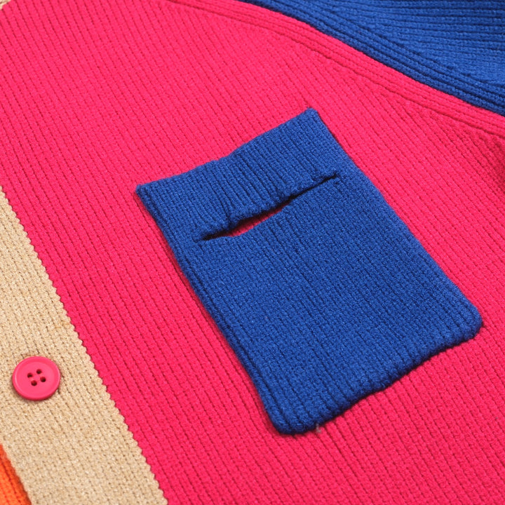 Suéter de cardigan de hombro de contraste multicolor para hombres