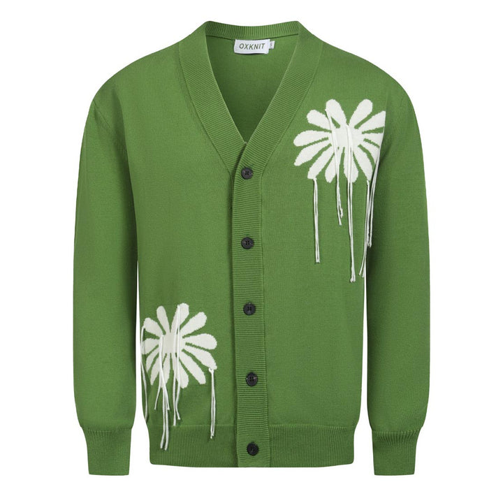 Herren -Grüne Blumen -Rand -Strickjacke Pullover