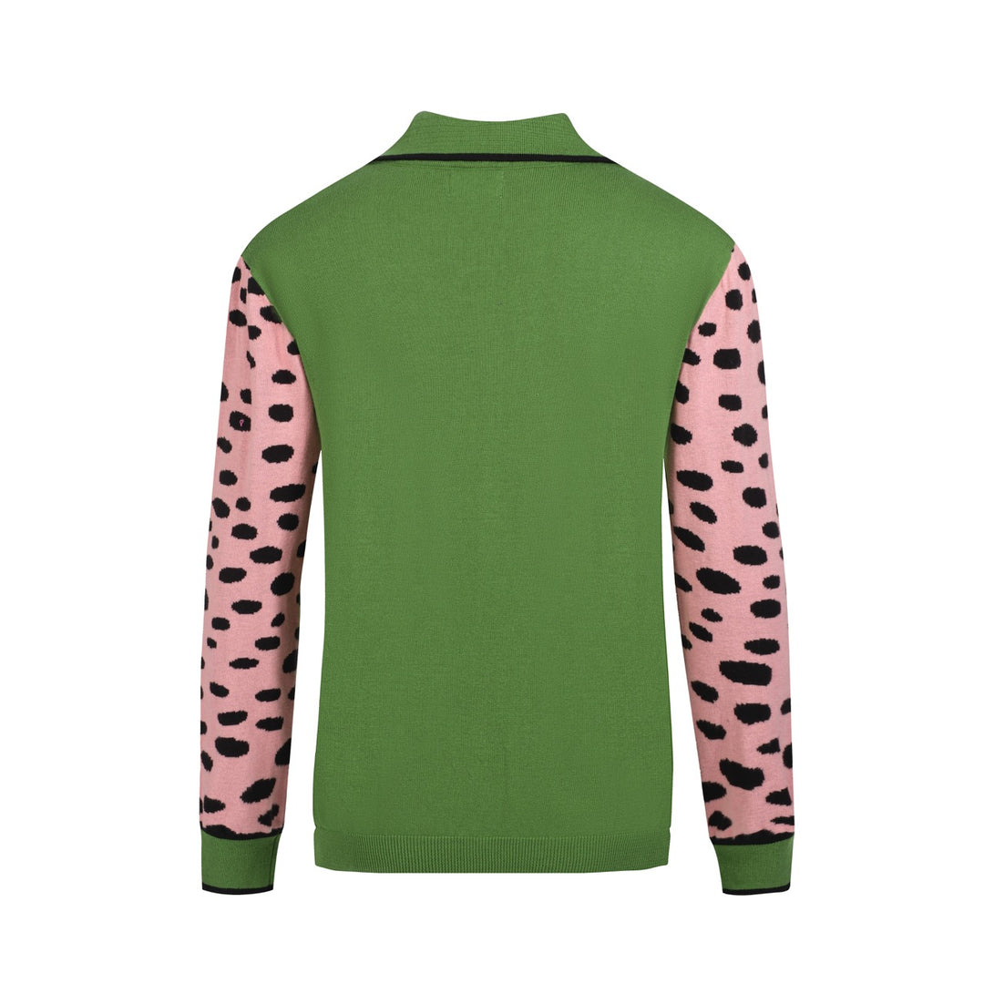 Men's green polka dot Leopard jacquard knit polo