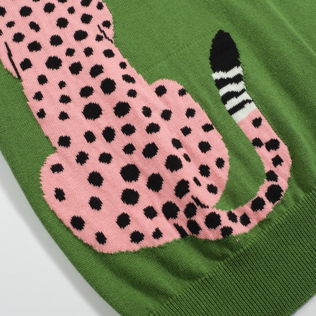 Men's green polka dot Leopard jacquard knit polo