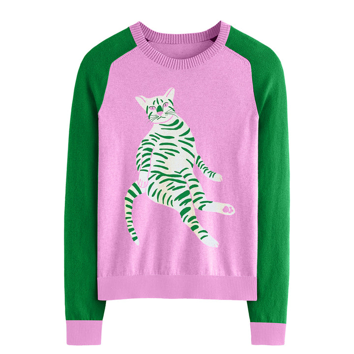 Women's green Kitten Jacquard - knitwear