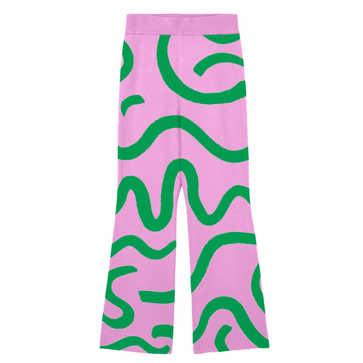 Women's pink jacquard lines - knitted pants