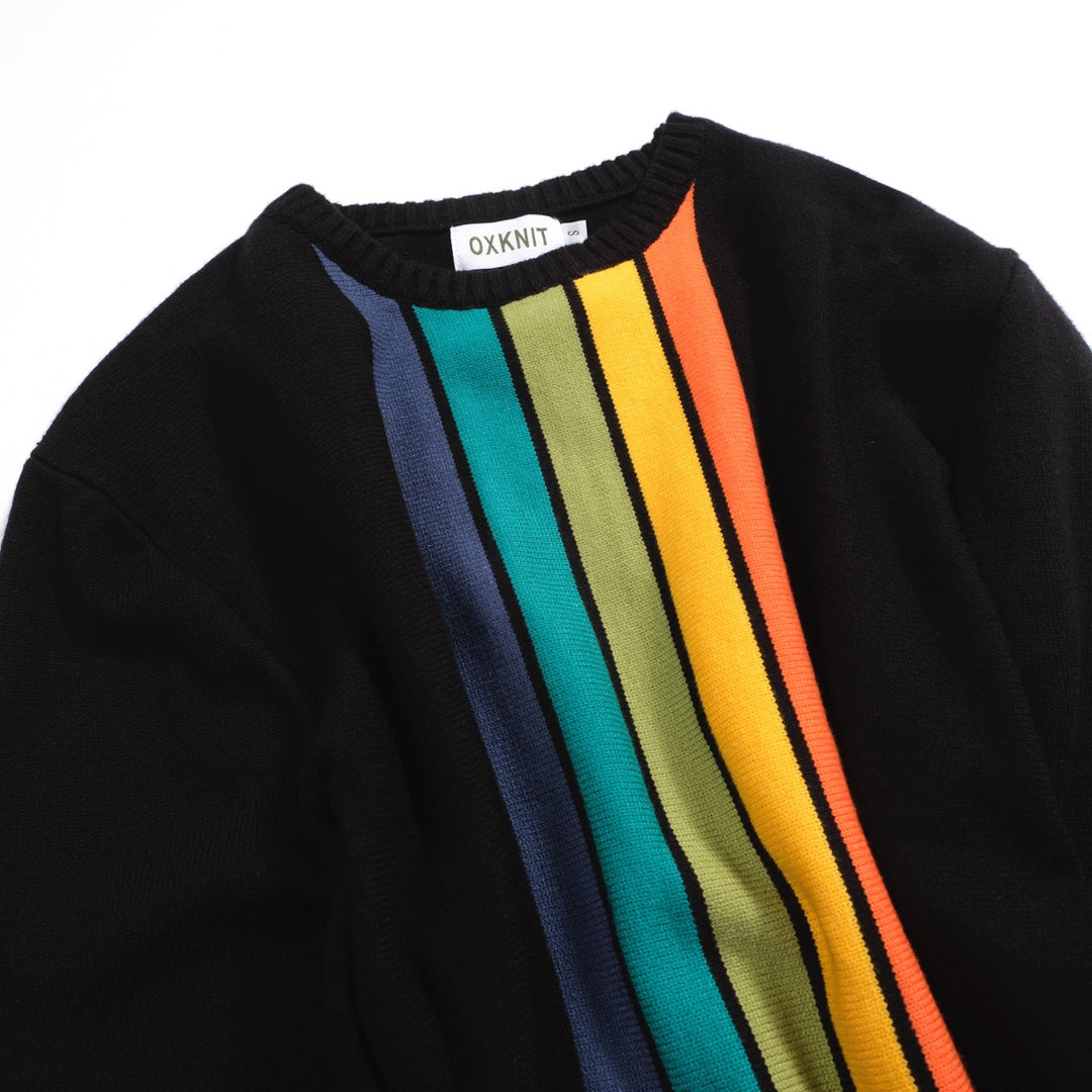 Men's black striped jacquard 60s sweater