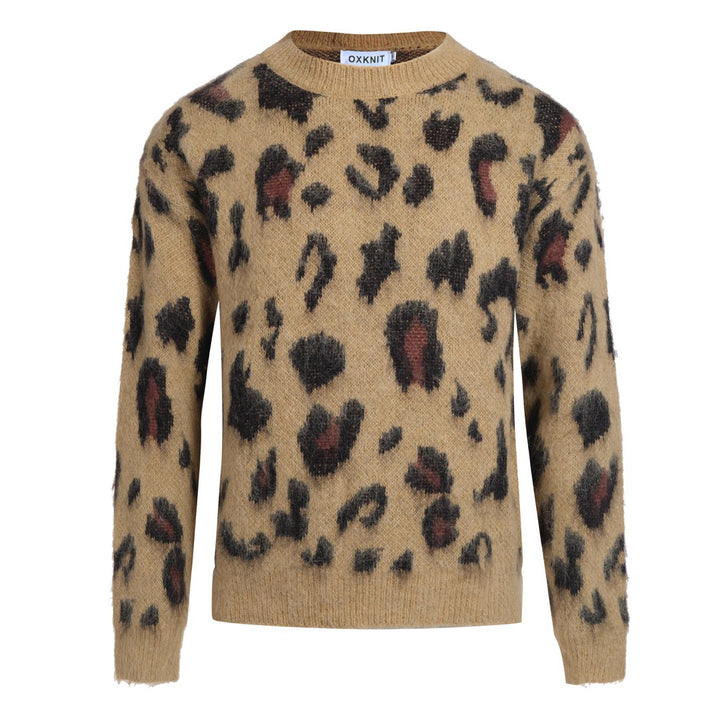 Men's coffee color leopard hair sweater