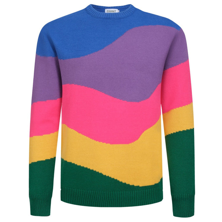 Men's multicolor wavy striped 50s sweater