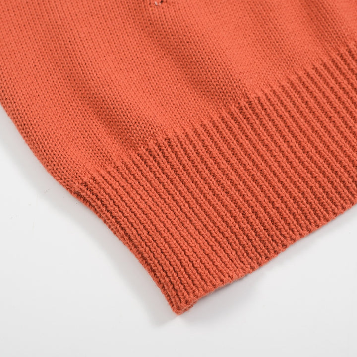 Women's orange corgi jacquard lantern sleeve sweater-Cropped Length