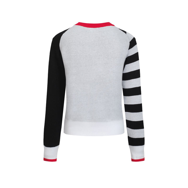 Women's black woolen jacquard striped sweater-Cropped Length