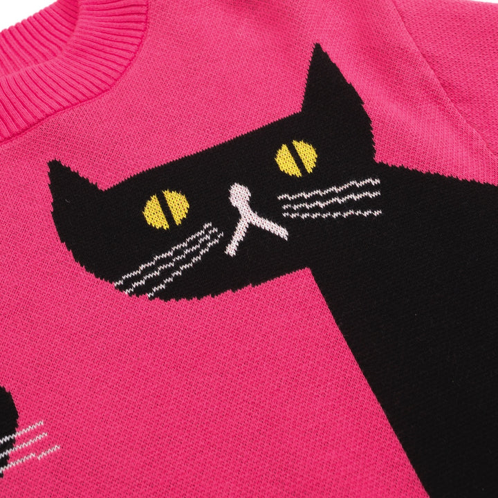 Women's rose jacquard black cat knitwear-Cropped Length