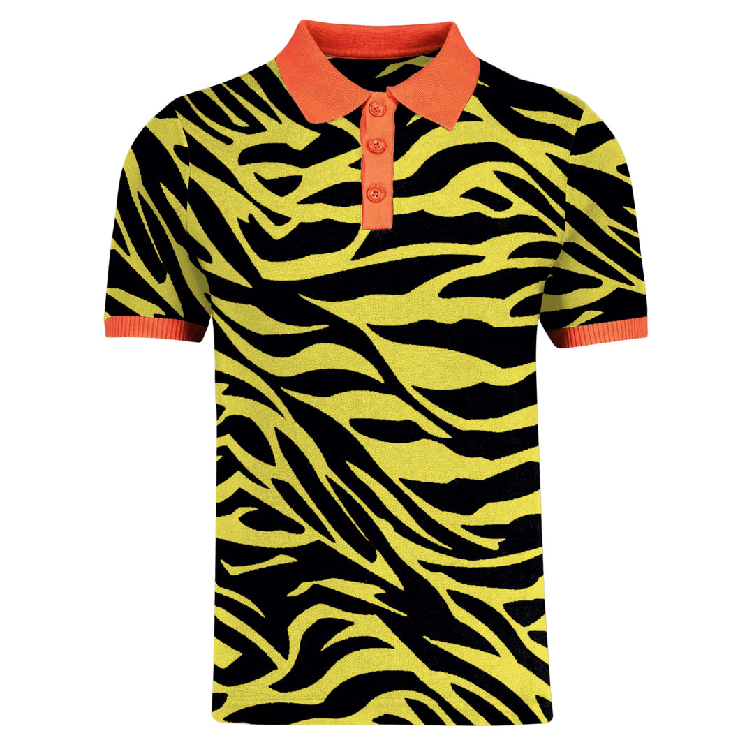 Men's black and yellow zebra knit polo