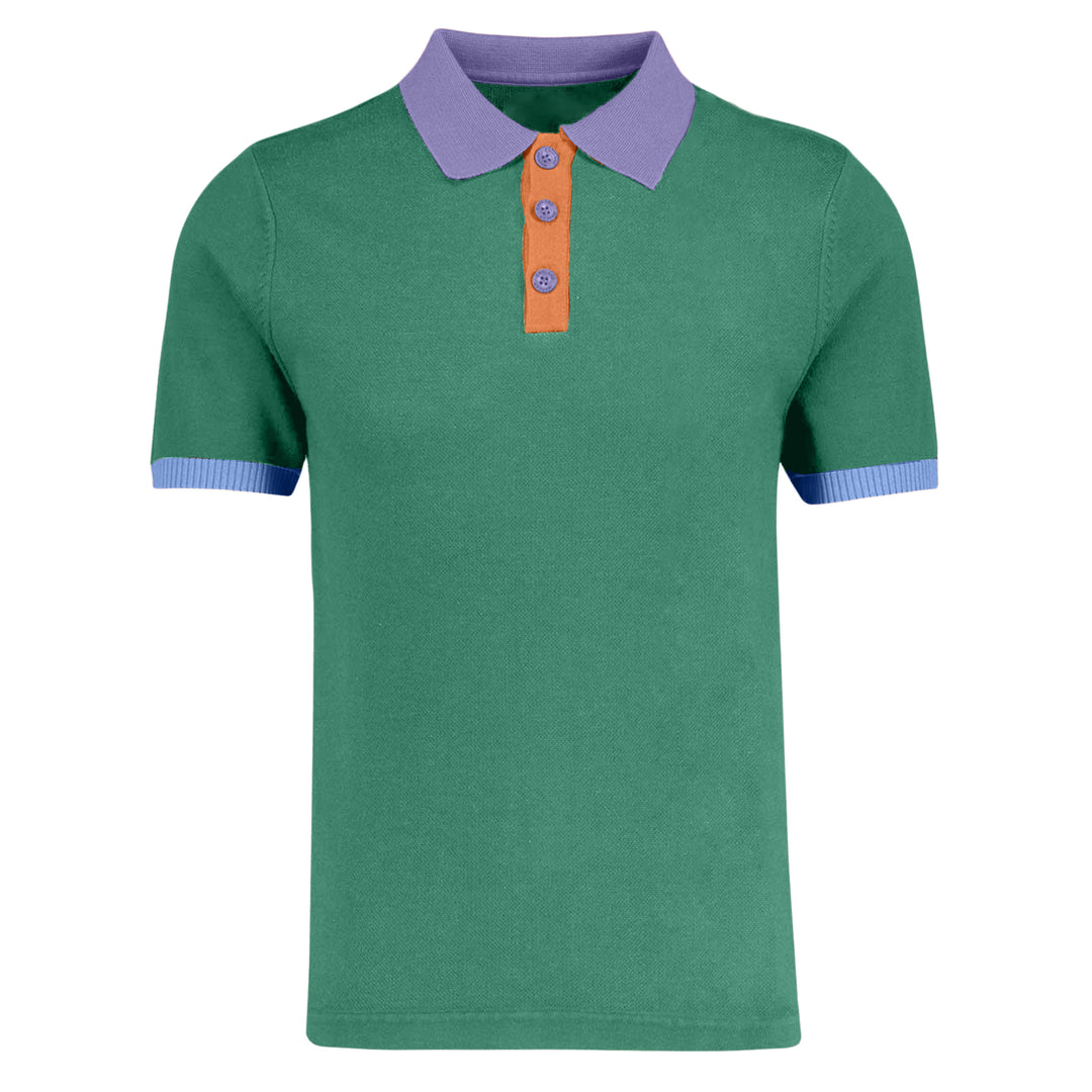 Men's green vintage contrast knit polo